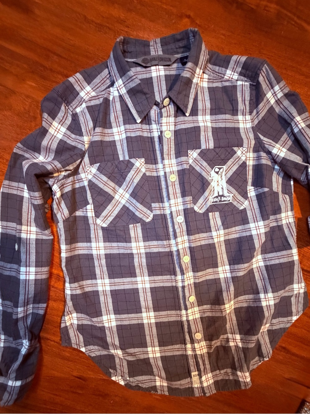 Harley-Davidson gray & White Plaid flannel Button-Down Shirt